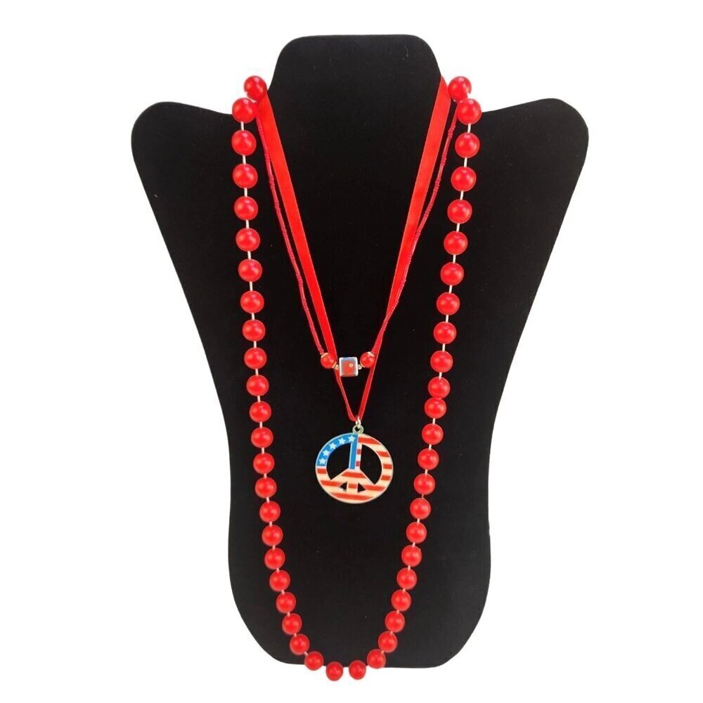 Peace Sign Beads Red, White & Blue Set Of 3 Necklaces America Usa